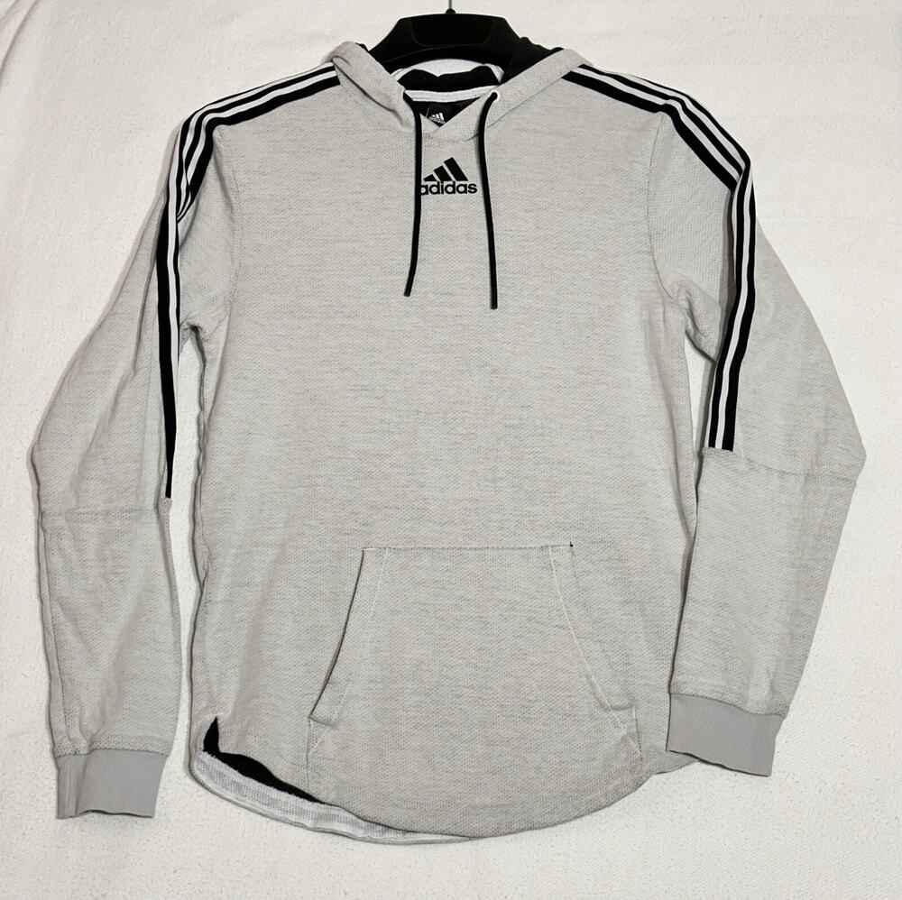 Adidas Hoodie Women Small Gray Black Sweatshirt Sweater Stripes Plain Ladies